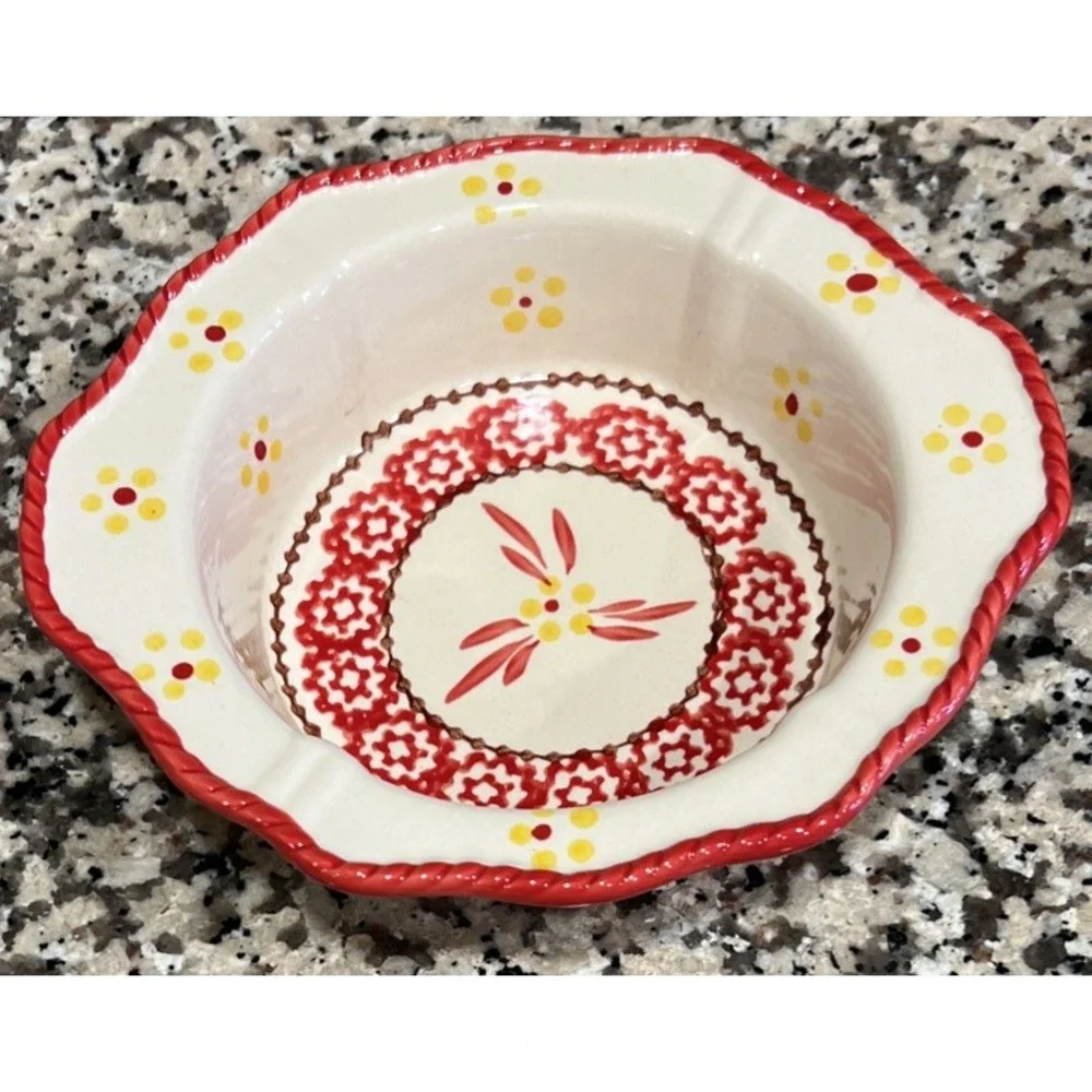 Set Of 2 Temp-Tations Old World Red 12 Oz Baking Dish PPP-SQ-941596 Scalloped 7
